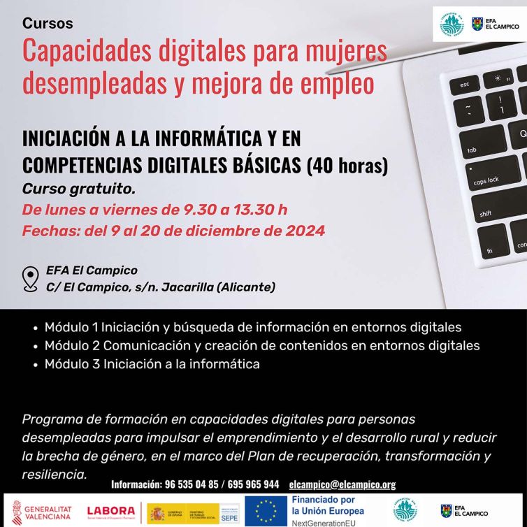 Curso gratuito de Iniciación a la informática y en competencias digitales básicas del 9 al 20 de Diciembre 2024